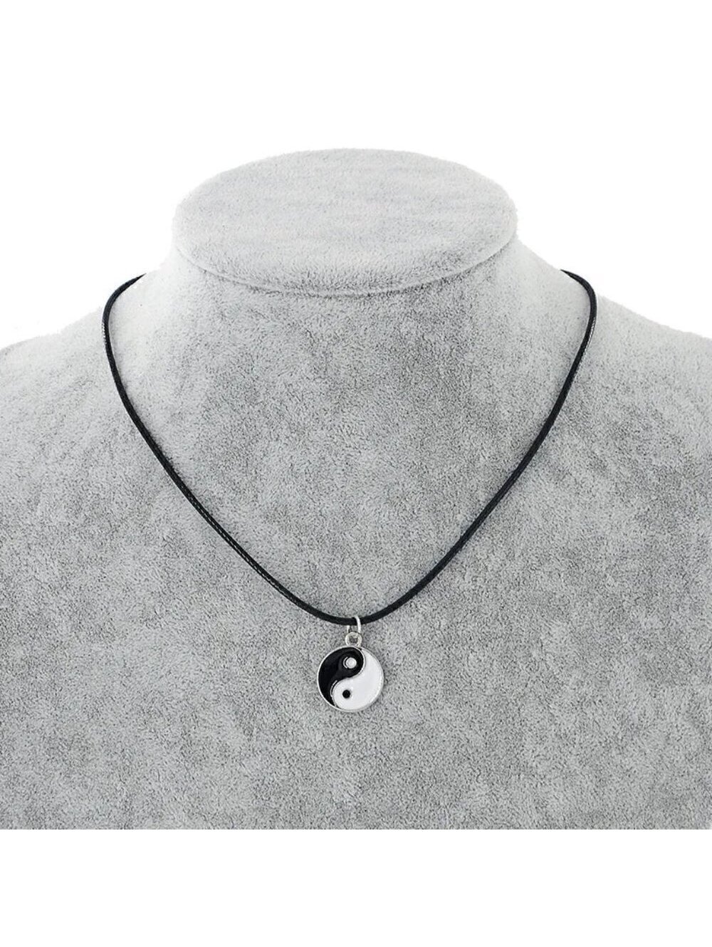 Zen Mindful Balance Yin Yang Black White Enamel Pendant Vegan Leather Necklace